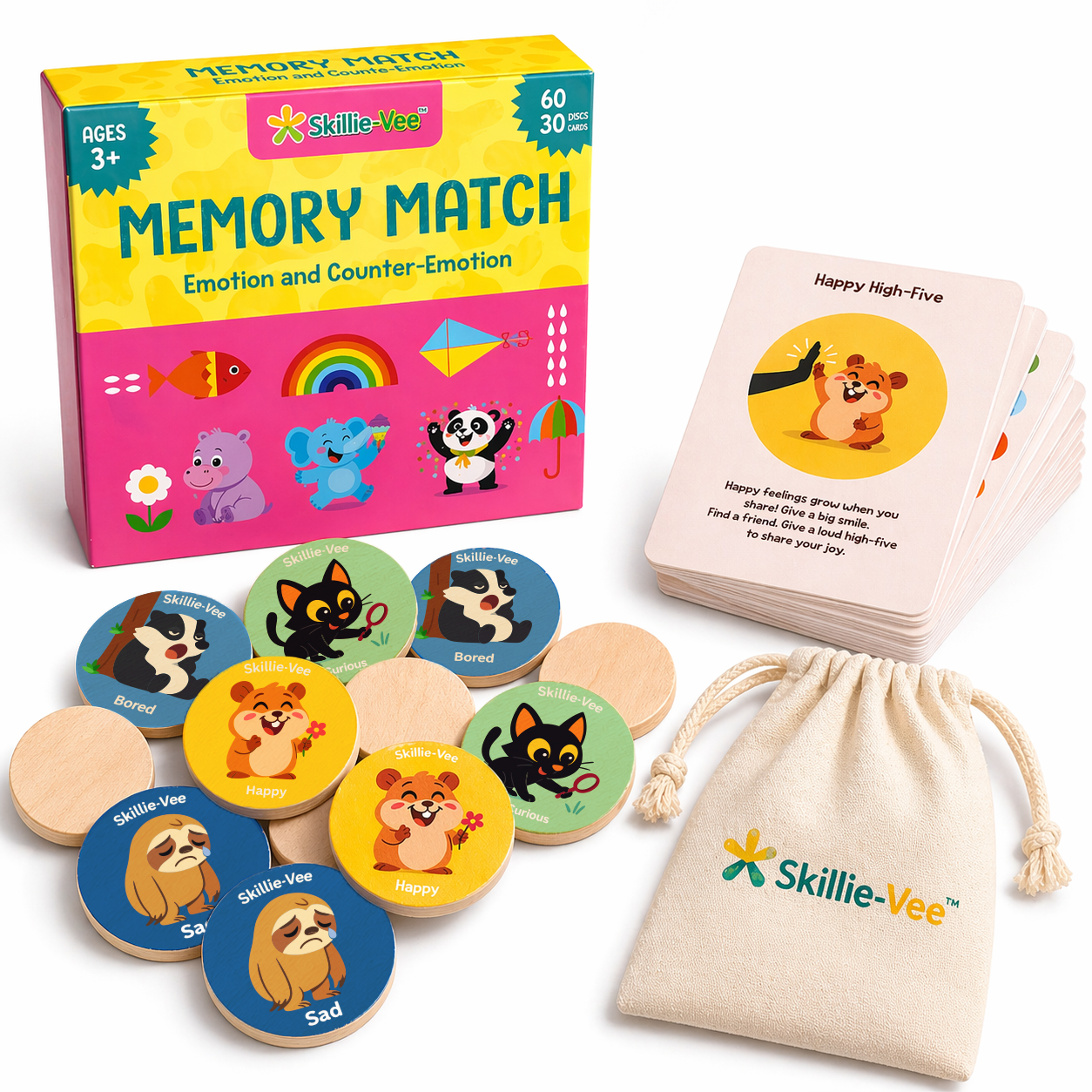 Big Feelings Memory Match box with discs, cards and bag